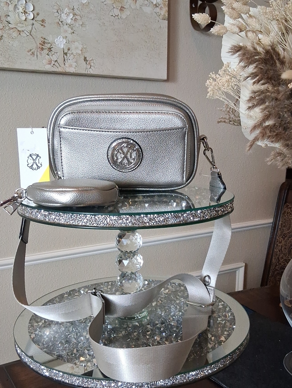 New Christian Lacroix Silver Pewter Faux Leather Crossbody Camera Bag With Pouch - Picture 7 of 16